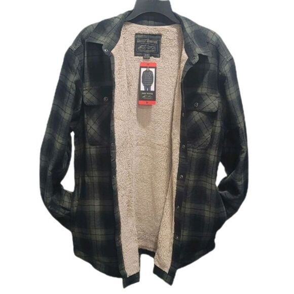 Grizzly Mountain Sherpa Lined Men's M Flannel Shirt Jacket Shacket Green Plaid - Picture 16 of 16